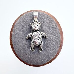 VTG Sterling Silver 925 Teddy Bear Movable Limbs Textured Charm Size 1" Length